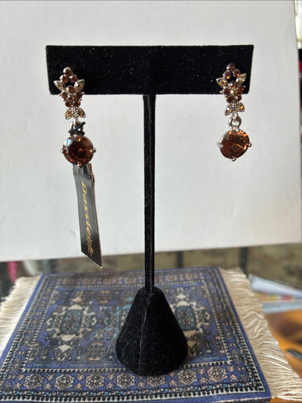 Brown Crystal Drop Earrings - Elegant Women's Jewelry